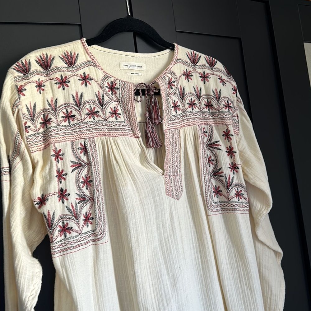 Étoile Isabel Marant Neutrals/ Pattern Print Tie Neck Mini Dress - Picture 5 of 7